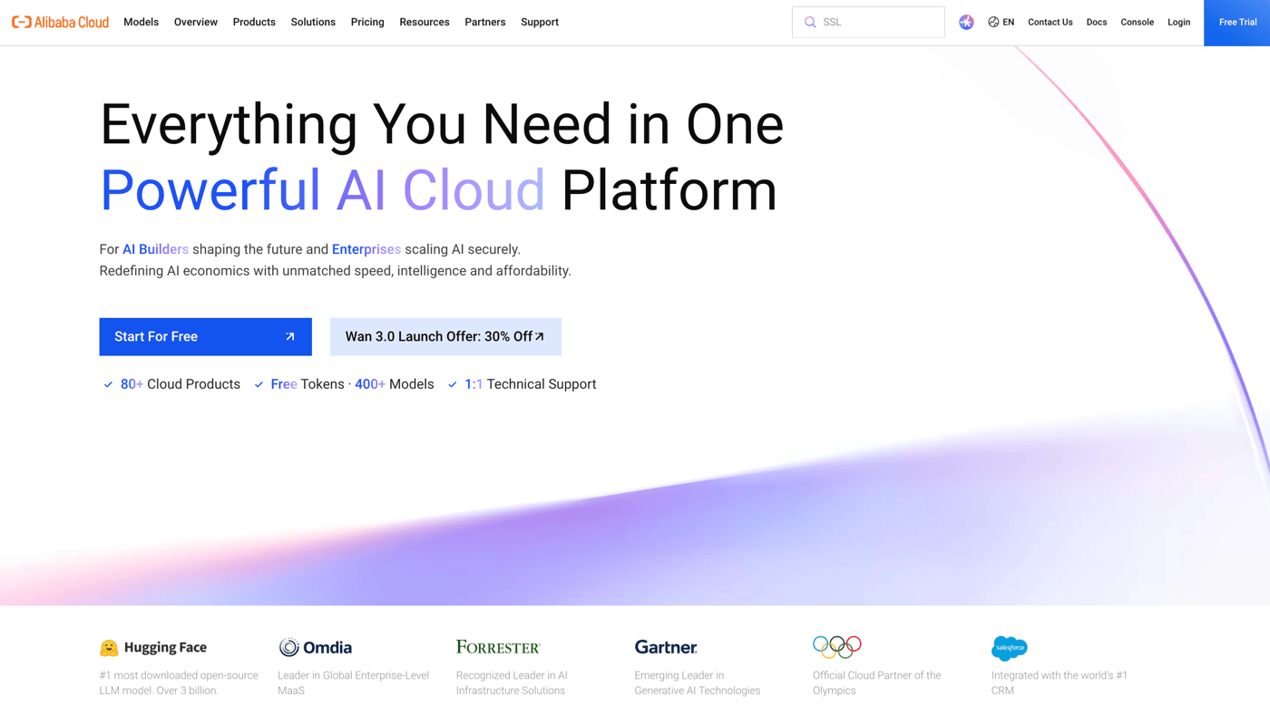 Alibaba Cloud homepage