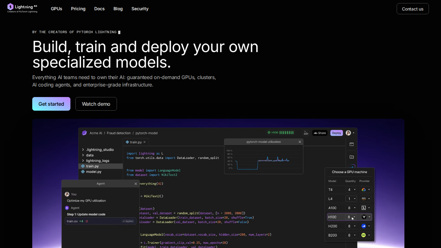 Lightning AI homepage