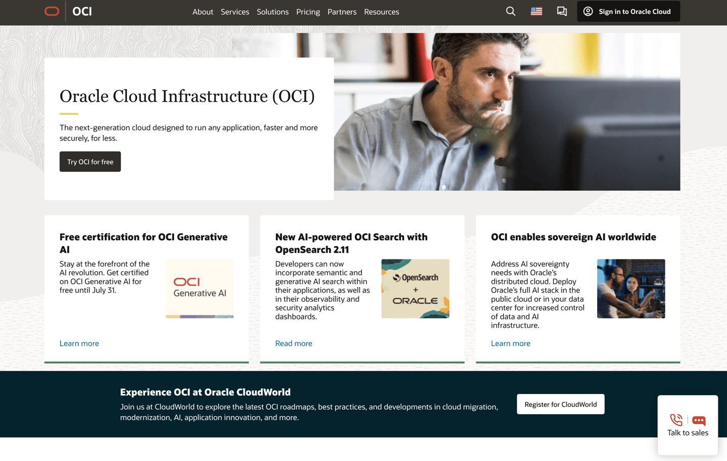 Oracle Cloud Homepage