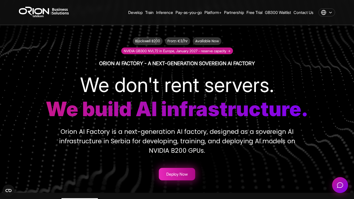 Orion AI Factory homepage