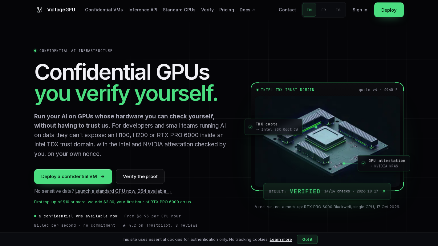 VoltageGPU homepage